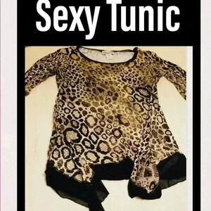 Animal print Tunic with Black Organza Detail